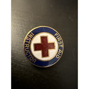 Vintage 1950s Red Cross First Aid Instructor Enamel Lapel Pin LGB Balfour